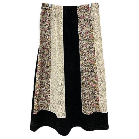 VINTAGE FRITZI OF CALIFORNIA LACE & FLORAL COLORBLOCK BOHO MAXI SKIRT - Picture 3 of 3